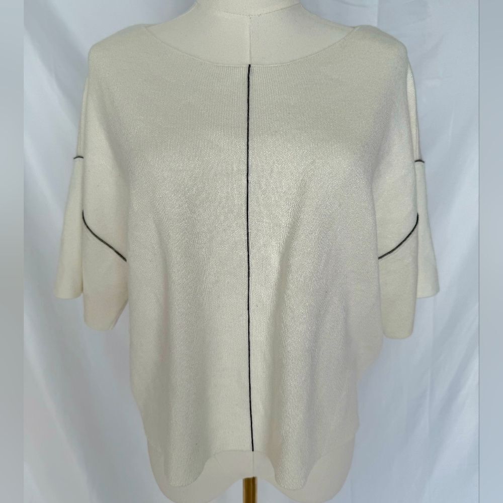 Max Studio Ivory Cream Knit Short Sleeve Sweater